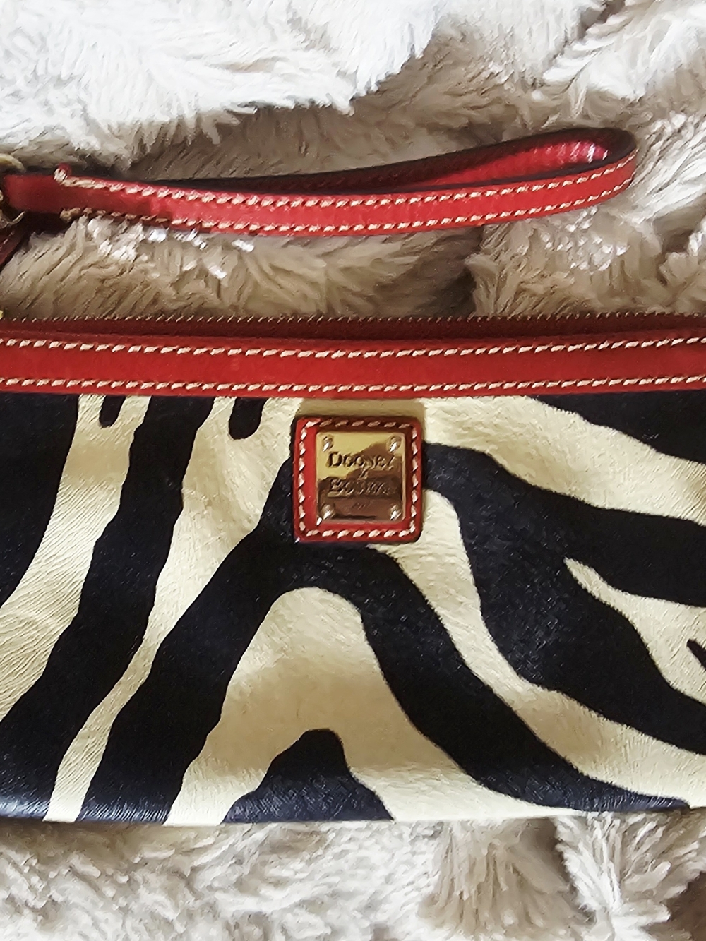 Dooney & Bourke Black, White & Red Zebra Print Wristlet - Picture 3 of 10